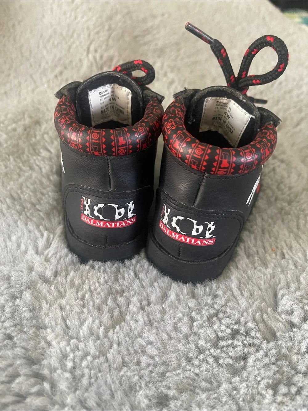 Vintage Disney Black and Red 101 Dalmatian Lace-Up Boots Sz 4W